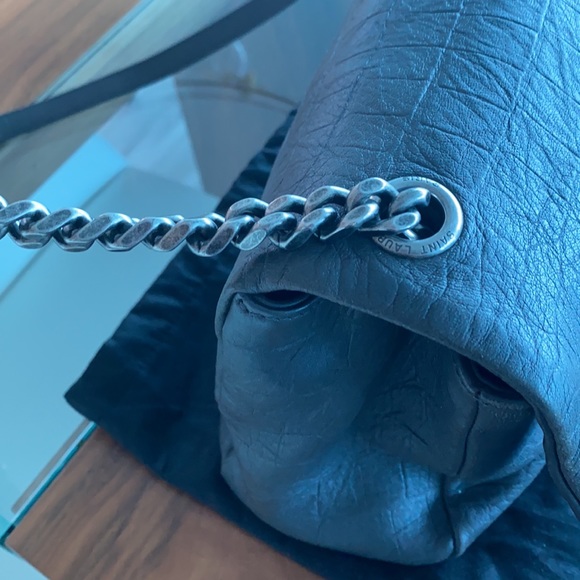 YSL SAINT LAURENT CROC EMBOSSED GREY LEATHER SHOULDER CROSSBODY BAG - Picture 3 of 9